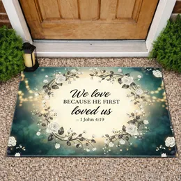 Bible Verse 1 John 4:19 Floral Vines - Christian Home & Garden Decor Doormat