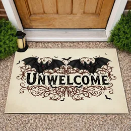 Ornate Gothic Vines Unwelcome Text Vampire Bats Aged Parchment Home Decor Gift Doormat