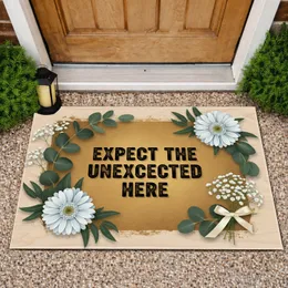Expect The Unexpected Here Phrase - Eucalyptus Daisy Floral Home Decor Gift Doormat