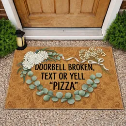 Funny Doorbell Broken Text Pizza Message Eucalyptus Baby's Breath Home Entry Decor Doormat