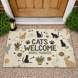 Cats Welcome People Tolerated Paw Print Silhouettes - Cat Lover Home Decor Doormat