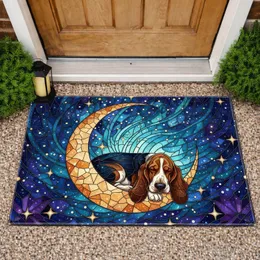 Basset Hound Moon Stained Glass Celestial Night Home Decor Gift Doormat