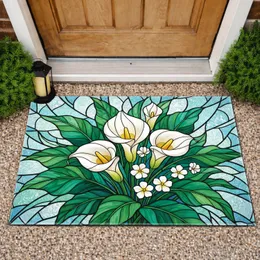 Stained Glass Calla Lily Flowers Rich Yellow Green Leaves Geometric Mosaic - Home Decor Gift Doormat