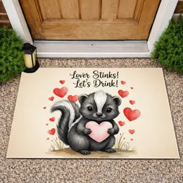 Baby Skunk Pink Heart 'Lover Stinks! Let's Drink!' - Funny Relationship Humor Gift Doormat