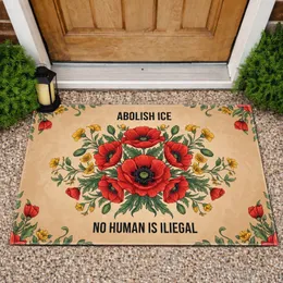 Abolish ICE No Human Is Illegal Slogan Red Poppy Floral - Human Rights Advocacy Home Decor Doormat