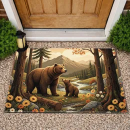 Mother Bear Cub Lush Forest Mountain Scene - Wildlife Lover Gift Doormat