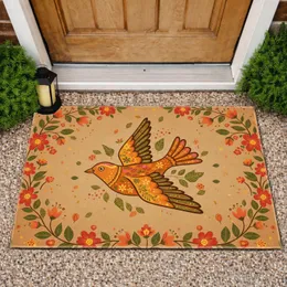 Folk Art Bird Flowers Leaves Garland - Rustic Home Decor Gift for Bird Lovers Doormat