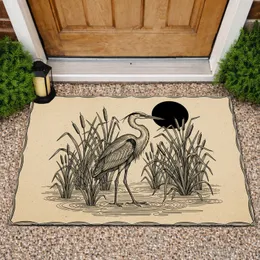 Heron Wading Bird Marsh Reeds Cattails Black Disc - Wildlife Lover Home Decor Gift Doormat