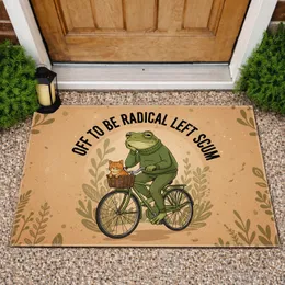 Frog Vintage Bicycle Cat Turtle Neck 'OFF TO BE RADICAL LEFT SCUM' - Political Statement Display Doormat