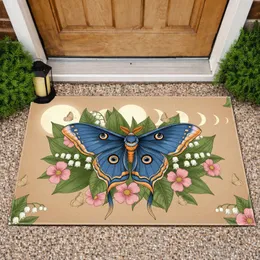 Blue Atlas Moth Celestial Moons Garden Flowers - Nature Lover Home Decor Gift Doormat
