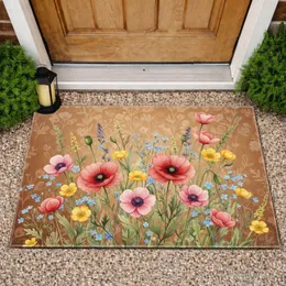 Earthy Wildflower Meadow Poppies Anemones - Nature Lover Garden Decor Gift Doormat