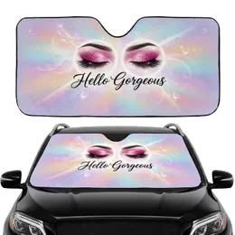 Glamorous Magenta-Pink Eyes Hello Gorgeous Glitter - Beauty Lover Gift for Her Car Sunshade