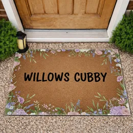Custom Family Name Black Text Rustic Botanical Garden Flowers Home Decor Gift Doormat