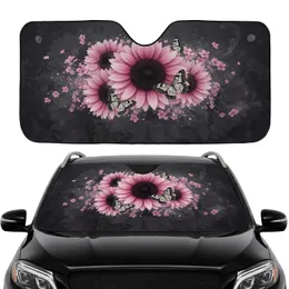 Pink Sunflowers Black Butterflies Delicate Florets - Car Interior Accent Gift Car Sunshade