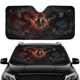 Formidable Spartan Helmet Red Plume Dragons Greek Key Meander Pattern - Epic Fantasy Decor Gift Car Sunshade