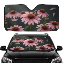 Black Pink Butterfly Soft Pink Coneflower Dark Charcoal Background Wildlife Lover Gift Car Sunshade