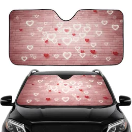 Glowing White Red Hearts Pink Brick Wall Love Celebration Gift Car Sunshade