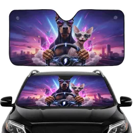 Doberman Sphynx Cat Mirrored Sunglasses Steering Wheel - Car Enthusiast Gift for Pet Owners Car Sunshade