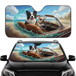 Border Collie French Bulldog Vintage Convertible - Dog Lover Travel Gift Car Sunshade