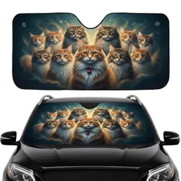 Fluffy Majestic Long-Haired Ginger Tabby Calico Cats with Red Bell Collar - Cat Lover Gift Car Sunshade