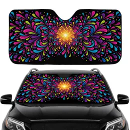 Vibrant Fluid Droplets Petals Swirls Burst Black Background - Car Decor Gift Car Sunshade