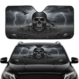 Pirate Skull Grimace Storm Lightning Bones - Dark Fantasy Decor Gift for Goth Fans Car Sunshade