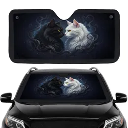 Black White Long-Haired Cats Golden Eyes Noses Touching - Feline Lover Auto Accessory Car Sunshade