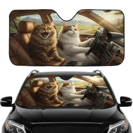 Brown Tabby White Cat Driving Luxury Car - Cat Lover Adventure Gift Car Sunshade