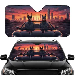 Doberman Dogs Sports Car Futuristic City Sunset - Car Lover Gift Car Sunshade