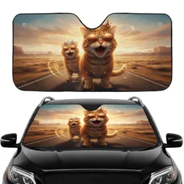 Majestic Orange Tabby Cats Sunglasses Crowns Road Trip - Golden Hour Adventure Car Sunshade
