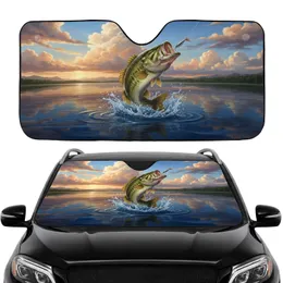 Largemouth Bass Leaping Water Lake Scene - Wildlife Lover Fishing Enthusiast Gift Car Sunshade