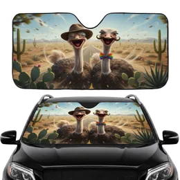 Ostriches with Fedora Spectacles Bow Tie Desert Road Trip - Travel Adventure Gift Car Sunshade