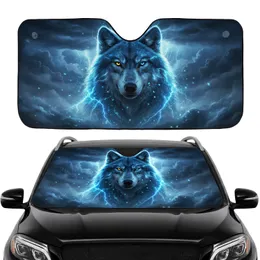 Alpha Wolf Electric Blue Lightning Storm - Wildlife Lover Gift Car Sunshade