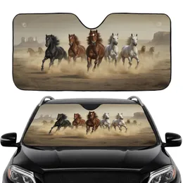 Black Brown White Thundering Herd Galloping Horses Arid Landscape - Horse Rider Gift Car Sunshade