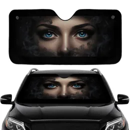 Luminous Blue Eyes Shadowy Face Atmospheric Cosmic Realm - Dramatic Style Accessory Car Sunshade
