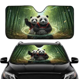 Two Giant Pandas Driving Lush Bamboo Forest - Adventure Seeker Wildlife Lover Gift Car Sunshade