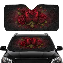 Red Butterfly Roses Gothic Baroque Scrollwork - Wildlife Lover Gift Car Sunshade