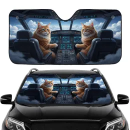 Ginger Maine Coon Cats Pilot Cockpit Blue Sky Clouds - Aviation Lover Gift Car Sunshade