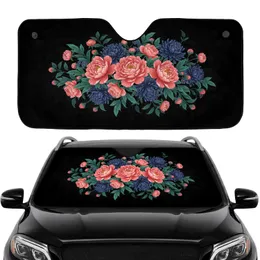 Black Background Peonies Multi-petal Flowers Lush Foliage - Car Decor Gift Car Sunshade
