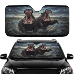 Powerful Shocked Hippos Dramatic African Savanna Scene - Wildlife Lover Gift Car Sunshade