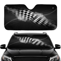 White Black Checkered Flag Speed Streaks - Auto Enthusiast Road Driving Lifestyle Gift Car Sunshade