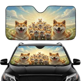 Two Shiba Inus with Puppies Scenic Drive - Canine Pet Lover Car Owners Gift Car Sunshade