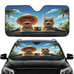 Ginger Tabby Cats Convertible Car Ride - Cat Lover Summer Adventure Gift Car Sunshade