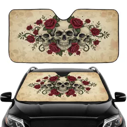 Aged Parchment Skulls Crimson Roses Dark Foliage - Gothic Lover Halloween Car Decor Gift Car Sunshade