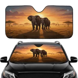 Majestic African Elephants Golden Savanna Sunset - Wildlife Lover Gift Car Sunshade