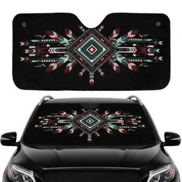 Southwestern Native Diamond Feather Arrowhead Zigzag - Car Interior Decor Car Sunshade