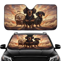 Dachshunds Biker Puppy Golden Hour Adventure - Dog Lover Auto Decor Gift Car Sunshade