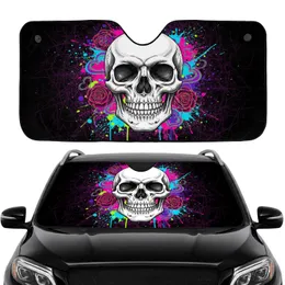 White Skull Neon Rose Heart Paint Splash - Alternative Lifestyle Gift Car Sunshade