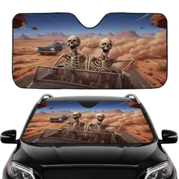 Terrified Skeletons Police Chase Desert Landscape - Thrill Seeker Auto Gift Car Sunshade