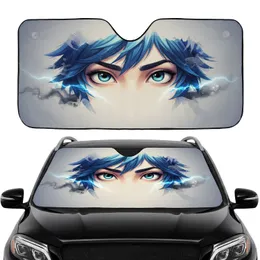 Intense Gaze Blue Eyes Spiky Hair - Animated Feature Character Design Art Gift Car Sunshade